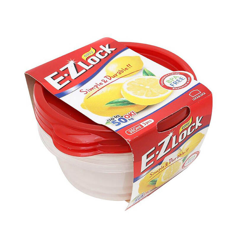 Bộ 3 Hộp Bảo Quản Thực Phẩm Ezlock Nắp Đỏ 350ml - LocknLock - HLE9404S, , large image number null